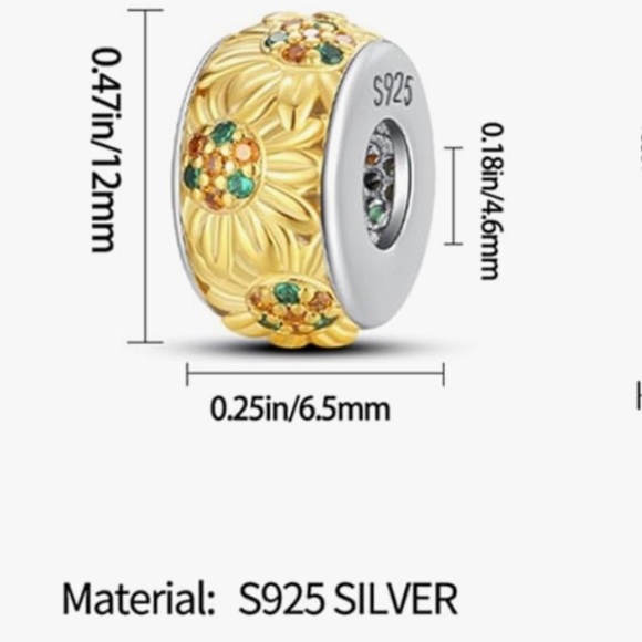 Sunflowers charm for Pandora bracelet sterling silver stamped 925 - Picture 3 of 5